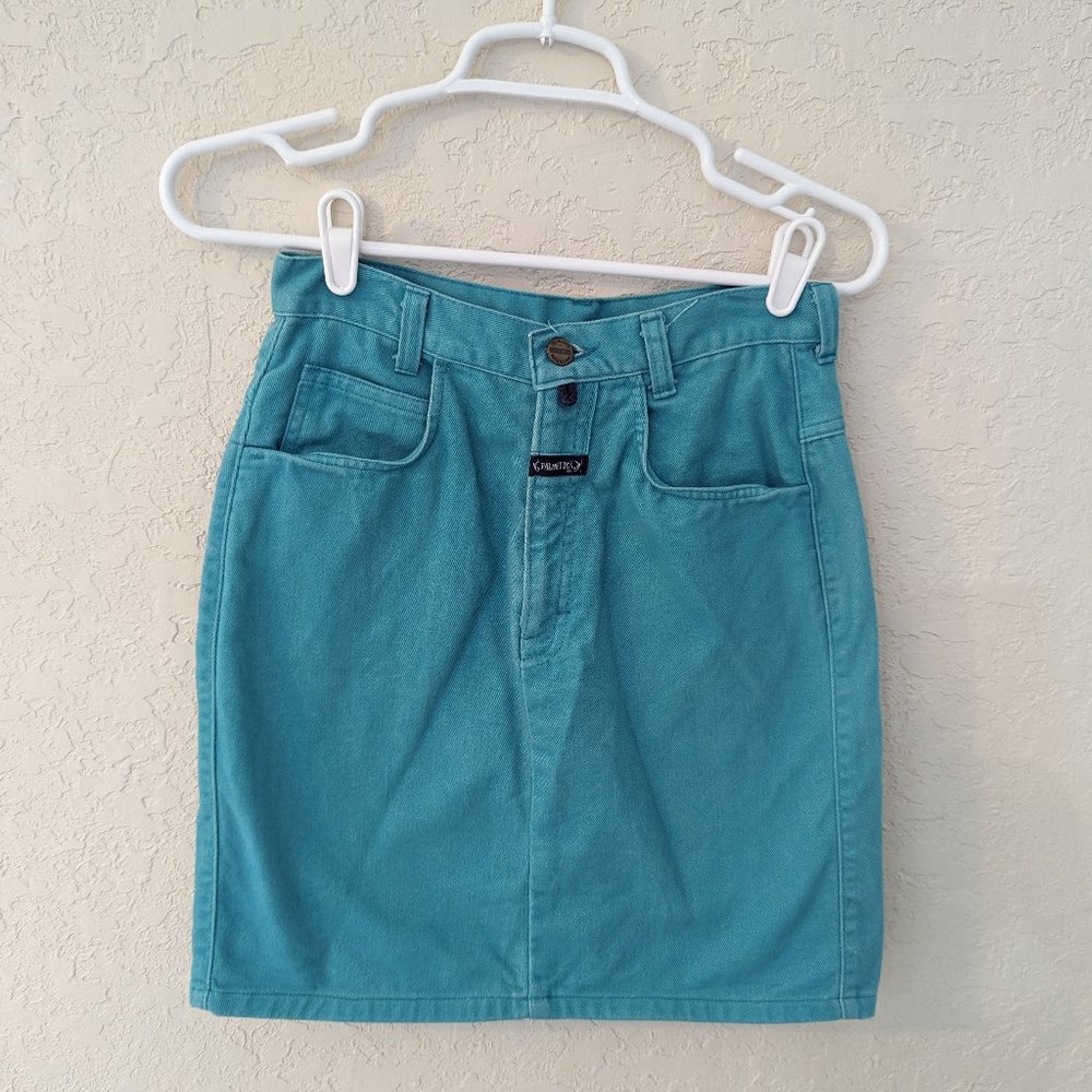 Palmettos Vintage 90s Teal Denim Skirt Size 14 Made in USA